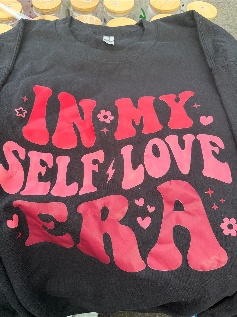 Gildan Black Sweatshirt with Pink & Red Retro Graphic custom